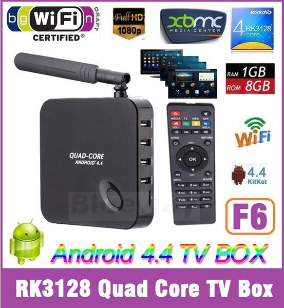 2015 F6 RK3128 Kodi Android TV BOX Quad Core 1G RAM 8G ROM Android 4.4 kitkat 1080P H.265 Media Player 1pcs
