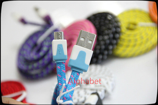 10ft 6ft 3FT Noodle Flat Braid Charging Cord Sync Fabric Micro Wire USB Data Line Woven Cable Charger Samsung Glaxy S5 6 plus edge Note 5 A7