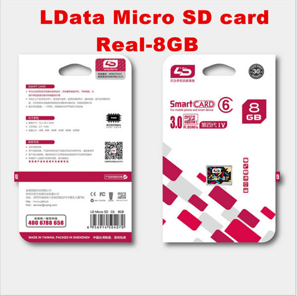 1pc free shipping LD Micro SD Card 8GB Class 6 Memory Card for Android Smartphone/Tablet/Camera